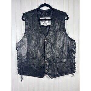 Caribou Creek Leather Patchwork Biker Vest Mens XL Black Lambskin Snap
